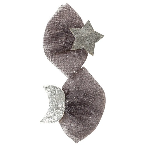 2-Pack Star/Moon Glitter Hair Clips Silver