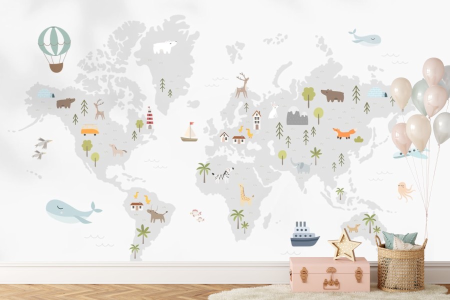 Sienų tapetai vaikams "Pasaulio žemėlapis"