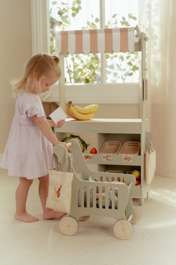 Medinis pirkinių krepšelis su priedais Medinis pirkinių krepšelis su priedais